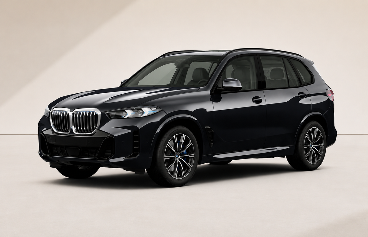 Black BMW X5 SUV on a light gray background. With 3 year ceramic coating from Element Care Melbourne