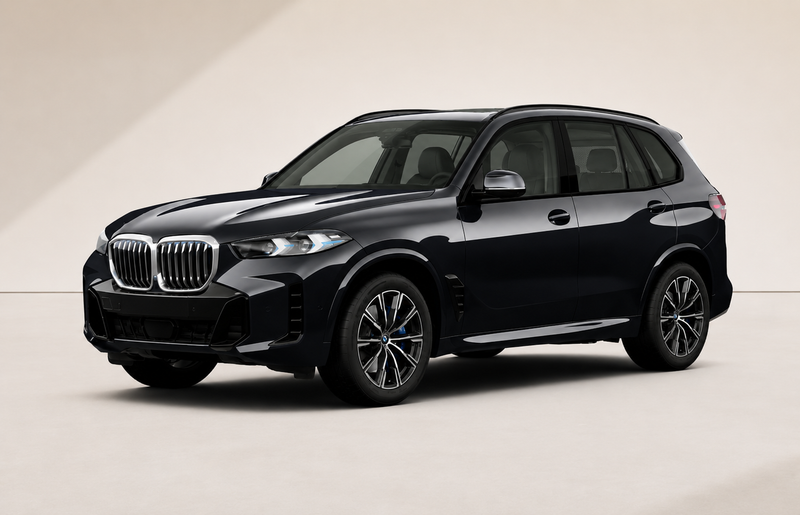 Black BMW X5 SUV on a light gray background. With 3 year ceramic coating from Element Care Melbourne