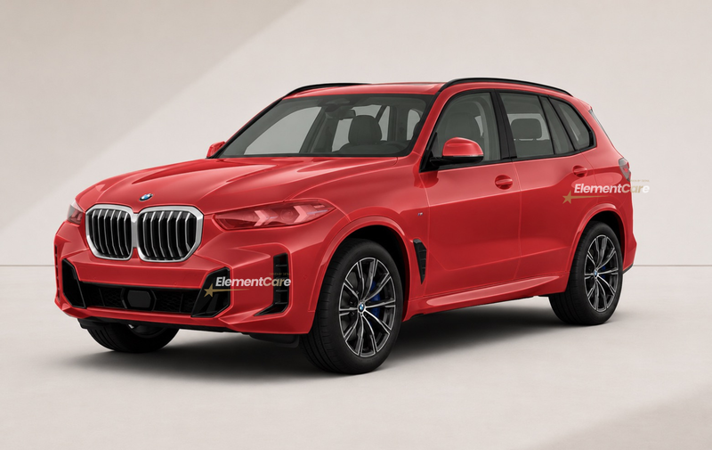 Red BMW SUV on a light gray background